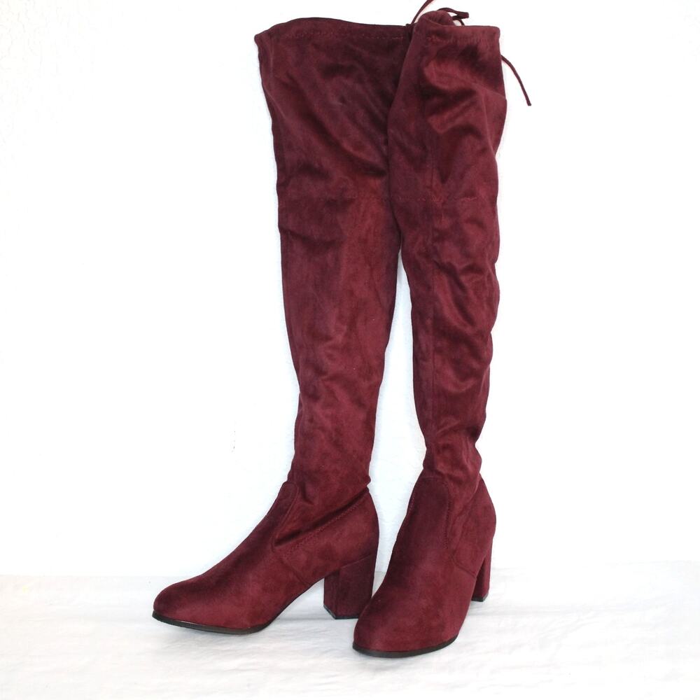 Forever Over The Knee Suede Boots Size 10 NWOB Low Block Heel Round Pointed Toe